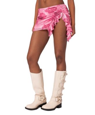 Wanda Printed Mesh Ruffled Mini Skirt