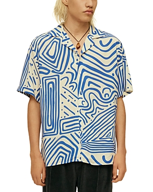 Shop Oas Eldovado Geo Print Relaxed Fit Button Down Camp Shirt In Blue