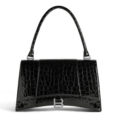Hourglass Hinge Medium Handbag Crocodile Embossed