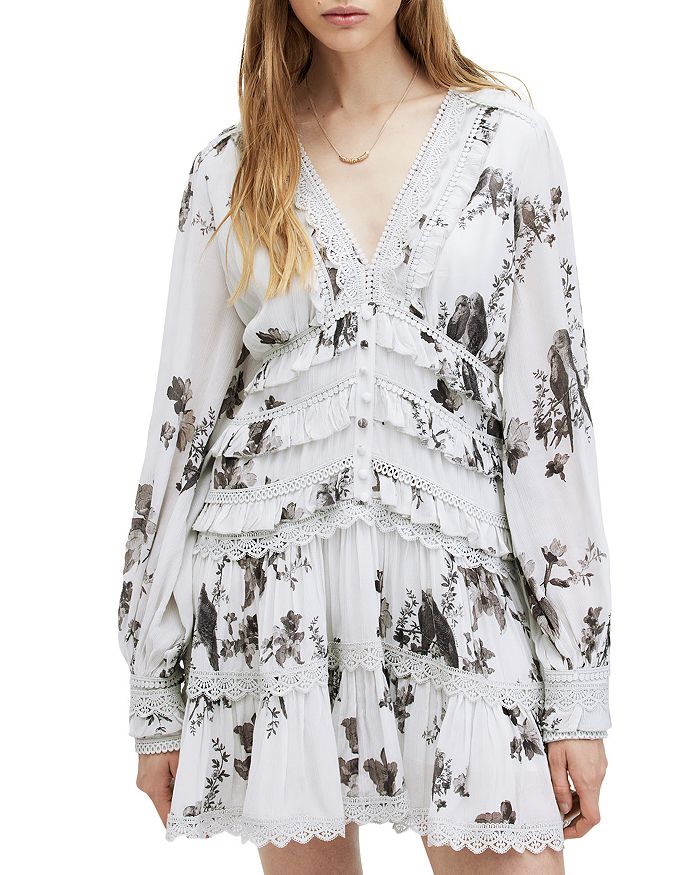 ALLSAINTS Zora Iona Floral Scalloped Lace Mini Dress | Bloomingdale's