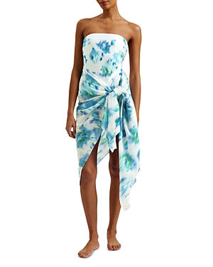 Ted Baker Floral Printed Beach Sarong Swim Cover-up In Blue