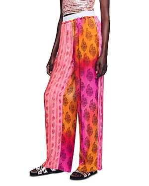 Shop Sandro Dual Printed Pants In Pink Orange