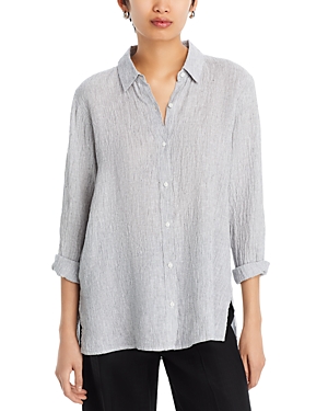Shop Eileen Fisher Linen Classic Collar Easy Shirt In White/black
