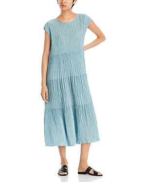 Shop Eileen Fisher Silk Crinkled Dress In Seafoam