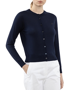 Shop Peserico Button Front Wool Cardigan In Ink Blue