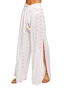 Shop Ramy Brook Adelia Eyelet Side Split Cover Up Pants In White/sand