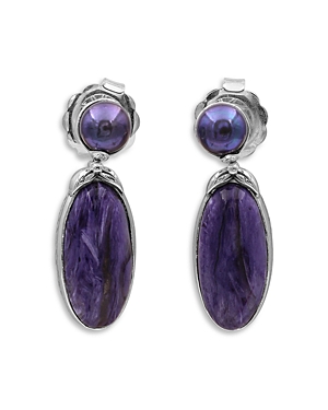 Shop Stephen Dweck Sterling Silver Terraquatic Sugilite & Cultured Freshwater Pearl Drop Earrings In Purple/silver