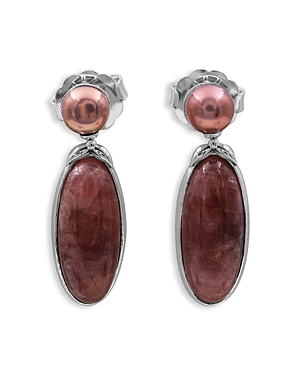 Shop Stephen Dweck Sterling Silver Terraquatic Rhodochrosite & Cultured Freshwater Pearl Drop Earrings In Red