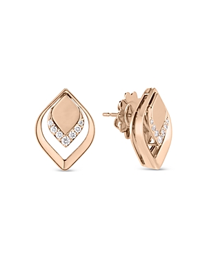 Shop Roberto Coin 18k Rose Gold Petals Diamond Stud Earrings In Pink