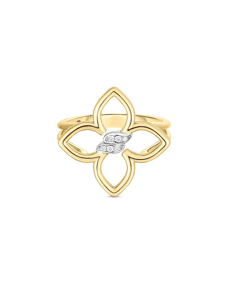 Roberto Coin 18k White & Yellow Gold Cialoma Diamond Open Flower Ring In Gold