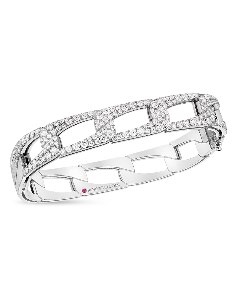 Roberto Coin 18k White Gold Navarra Diamond Link Square Bangle Bracelet In White