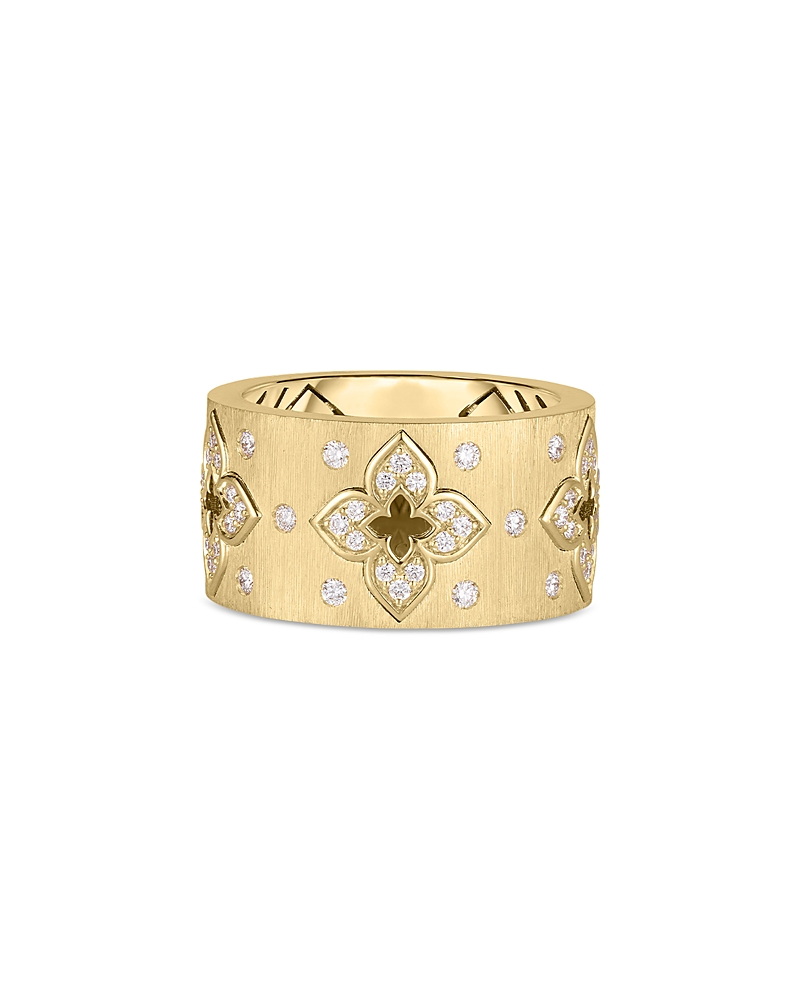 Roberto Coin 18k Yellow Gold Venetian Princess Diamond Flower Satin Statement Ring In Gold