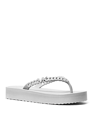 Shop Michael Kors Women's Zaza Chain Flip Flop Sandals In Silver