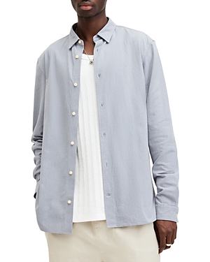 Shop Allsaints Lovell Ramskull Long Sleeve Slim Fit Shirt In Skyline Grey