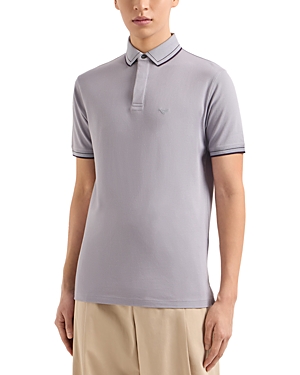 Shop Emporio Armani Mercerized Cotton Tipped Polo Shirt In Fancy Grey