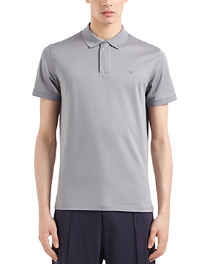 Emporio Armani Mercerized Cotton Polo Shirt In Gray