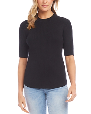 Shop Karen Kane Short Sleeve Rib Knit Sweater In Black