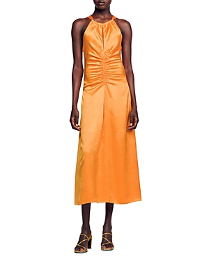 Shop Sandro Courtney Halter Midi Dress In Orange