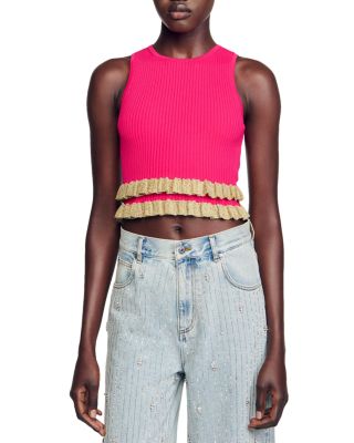 Sandro Keyal Ruffled Knit Crop Top