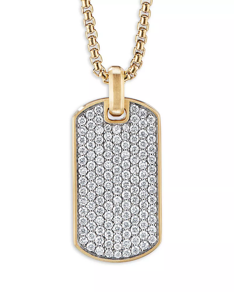 David Yurman Men's Rhodium-Plated & 18K Yellow Gold Chevron Diamond Tag Pendant