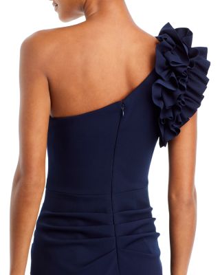 One Shoulder Ruffle Crepe Gown - Exclusive