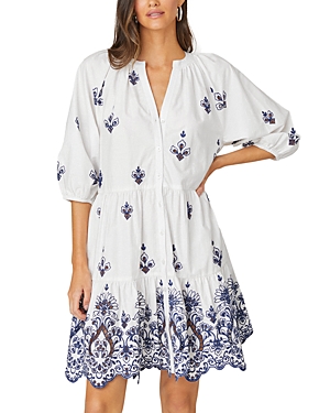 Shop Shoshanna Embroidered Swim Cover Up Dress In Optic/navy