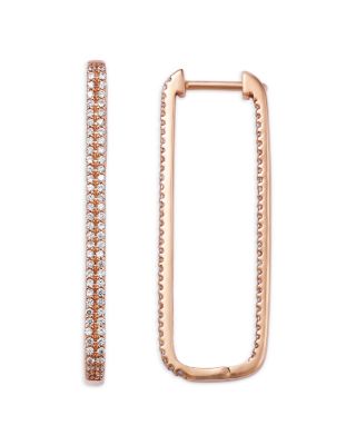 Diamond Pav&eacute; Large Rectangular Hoop Earrings in 14K Rose Gold, 1.0 tcw