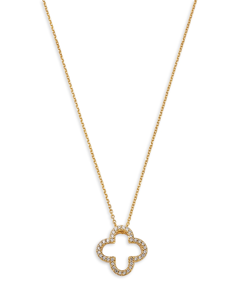 Bloomingdale's Fine Collection Diamond Openwork Clover Pendant Necklace in 14K Yellow Gold, 0.20 tcw