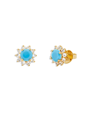 Shop Kate Spade New York Sunny Blue Stone & Cubic Zirconia Halo Stud Earrings In Blue/gold