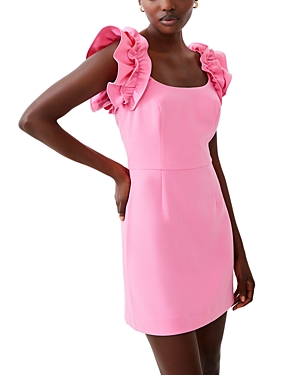 Shop French Connection Whisper Ruffled Mini Dress In Aurora Pink