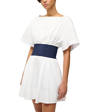 Shop Staud Amy Mini Dress In White/navy