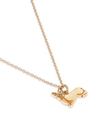 14K Yellow Gold White Sapphire Corgi Pendant Necklace, 16-18&amp;quot;
