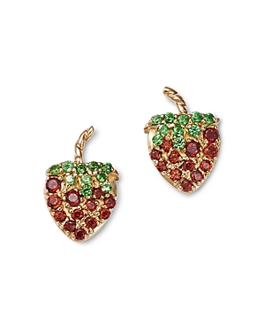 Moon & Meadow 14k Yellow Gold Garnet & Tsavorite Strawberry Stud Earrings In Red