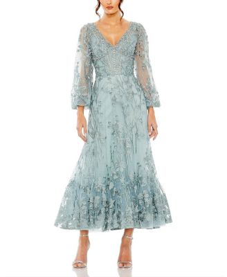 Mac Duggal - Puff Sleeve A Line Embellished Mesh Dress