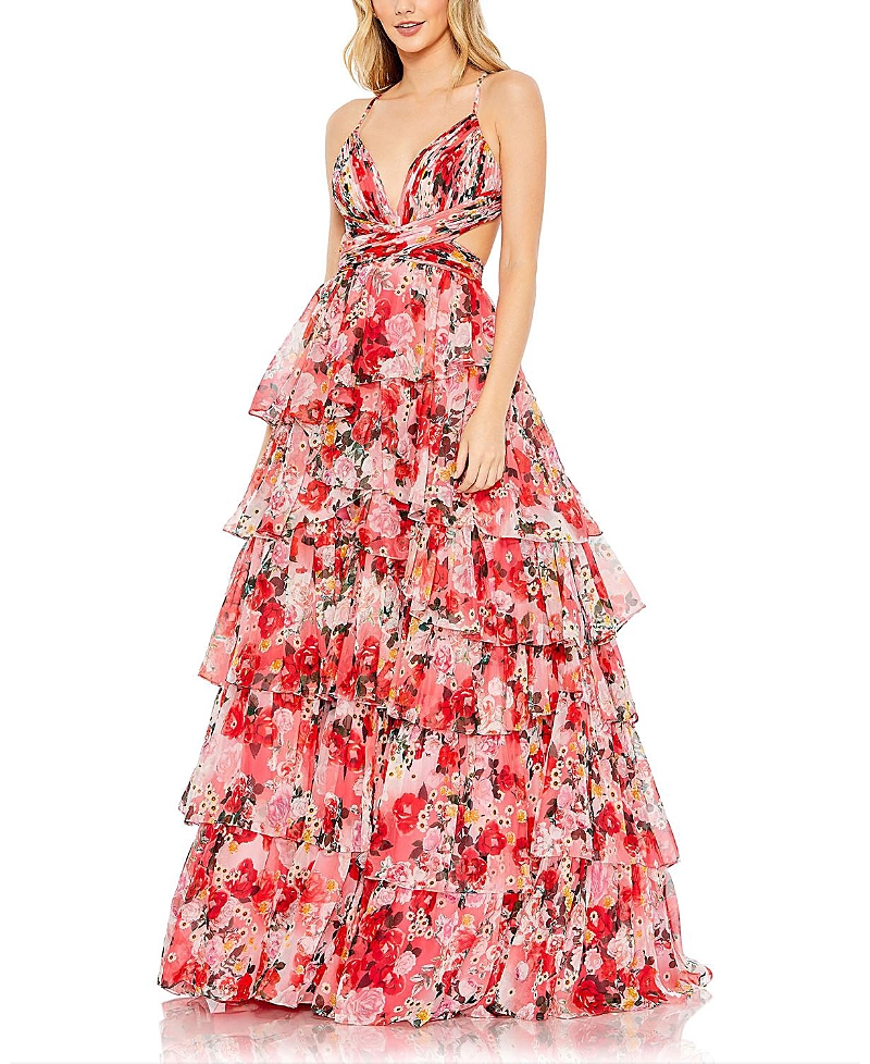 Mac Duggal Pleated Chiffon Cut Out Ballgown