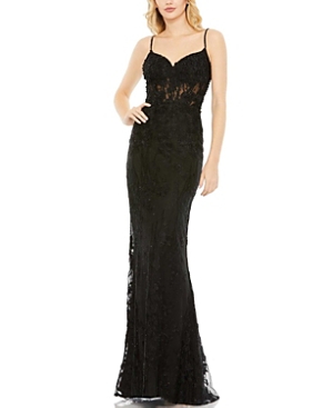 Shop Mac Duggal Embellished Sleeveless Illusion Bodice Gown In Black
