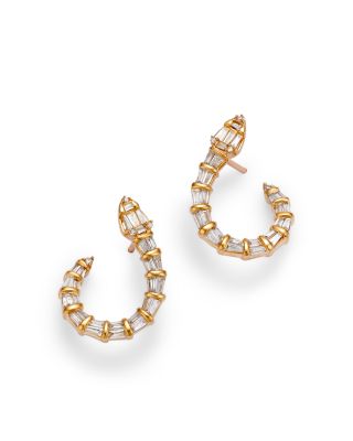 Bloomingdale's Fine Collection - Diamond Round & Baguette Serpent Hoop Earrings in 14K Yellow Gold, 0.60 tcw