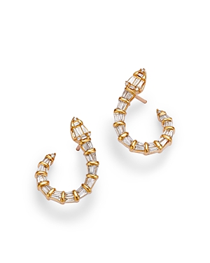 Diamond Round & Baguette Spiral Hoop Earrings in 14K Yellow Gold, 0.60 ct. t.w.