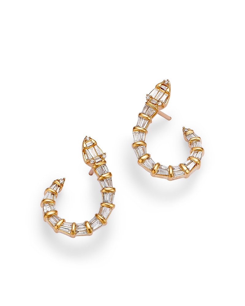 Bloomingdale's Fine Collection Diamond Round & Baguette Serpent Hoop Earrings in 14K Yellow Gold, 0.60 tcw