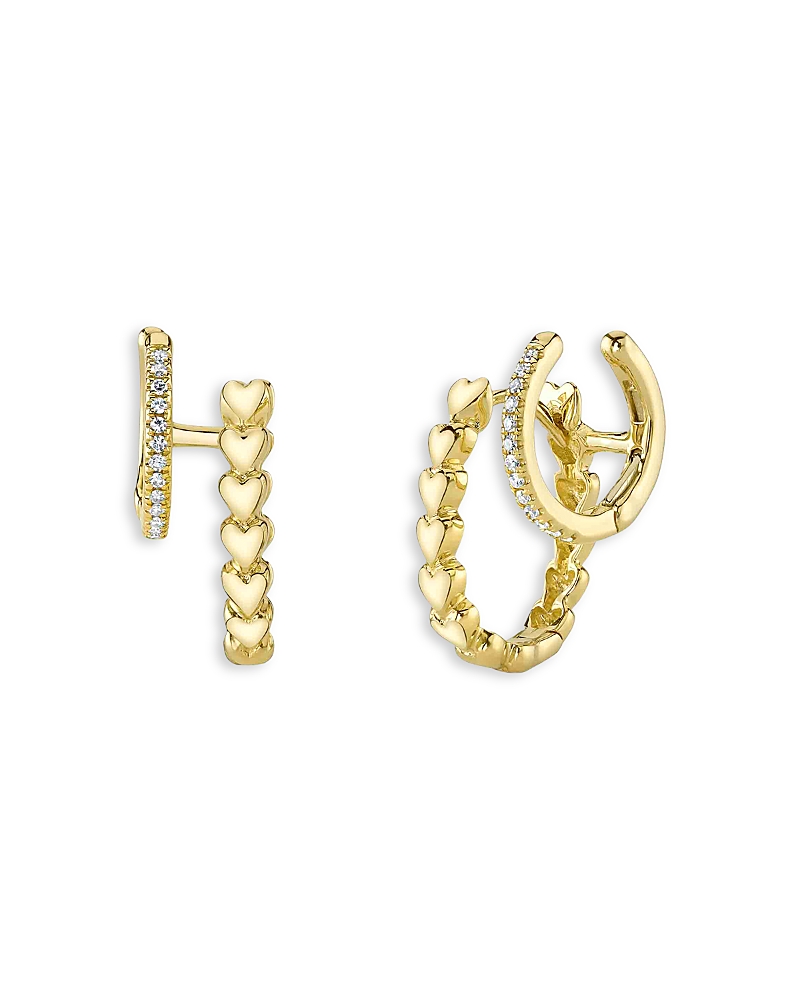 Moon & Meadow 14k Yellow Gold Kate Diamond & Hearts Double Hoop Earrings In Gold