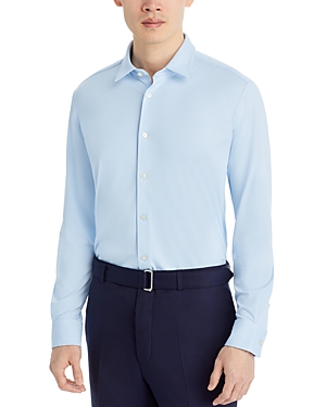 Shop Hugo Boss Robbie Nylon Blend Textured Sharp Fit Button Down Shirt In Light Pastel Blue
