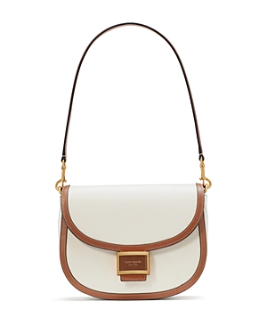 Shop Kate Spade New York Katy Color-blocked Textured Leather Convertible Saddle Bag In Halo White