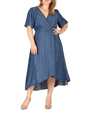 Shop Standards & Practices Plus Puff Sleeve Dress In Rinse