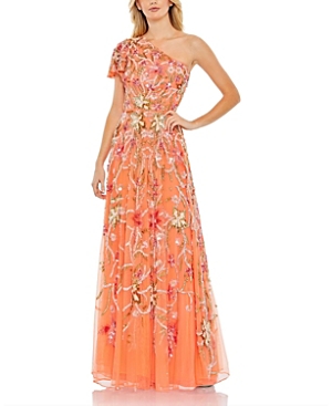 Shop Mac Duggal One Shoulder Embellished A-line Gown In Coral