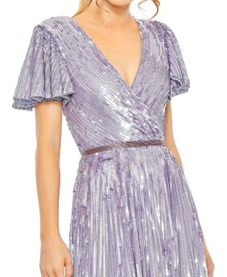 Flounce Sleeve V Neck Gown