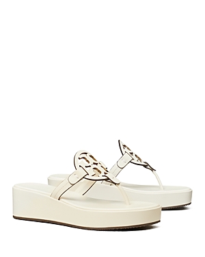 Shop Tory Burch Women's Miller Slip On Embellished Wedge Thong Sandals In New Ivory