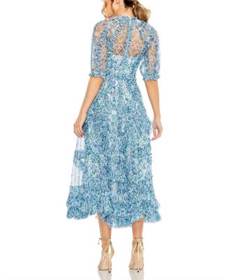 MAC DUGGAL ワンピース メッシュパフスリーブフローラルプリント Mac Duggal Mesh Puff Sleeve Floral Print Dress | Bloomingdale's