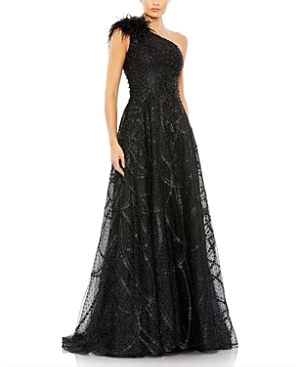 Shop Mac Duggal Embellished One Shoulder A Line Gown In Black