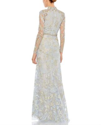 Mac duggal シフォン袖 Vネック カラーロングドレス 2色 S002-999 シフォン Vネックバイカラーロングドレス 152色