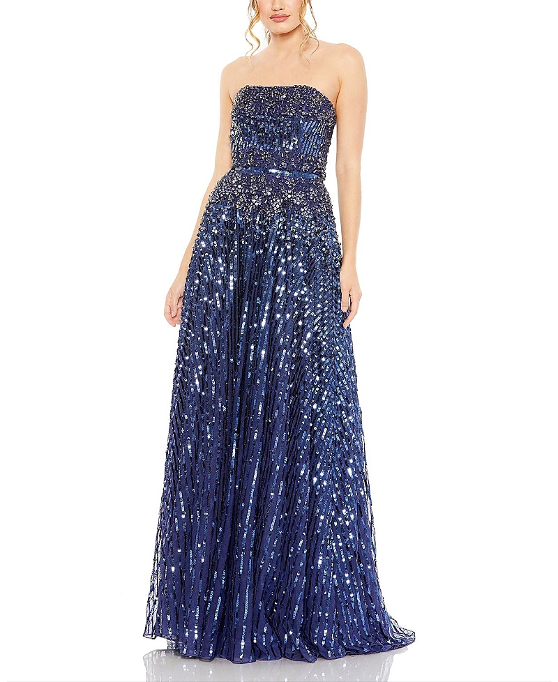 Mac Duggal Strapless Hand Embellished Beaded A Line Gown